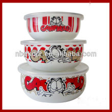 3pcs enamel mixing bowl sets with plastic lid